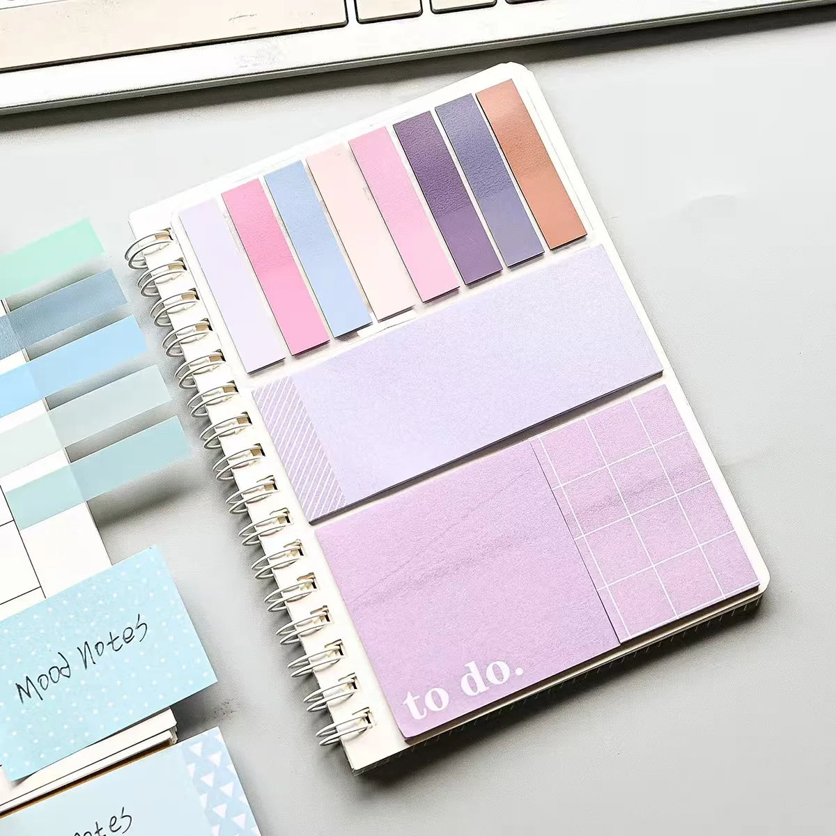 Spiral Notebook Sticky Notes Set with Index Tabs, Pastel Self-Adhesive Memo Pads and To-Do List Notepad for Office and School