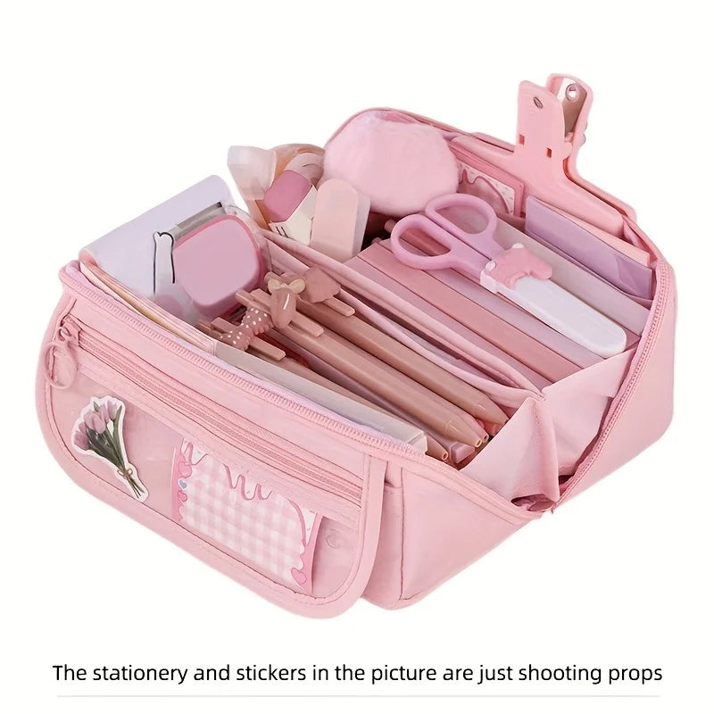 Large Capacity Pencil Case Organizer with Multi-Compartment Desktop Storage for School and Office Supplies