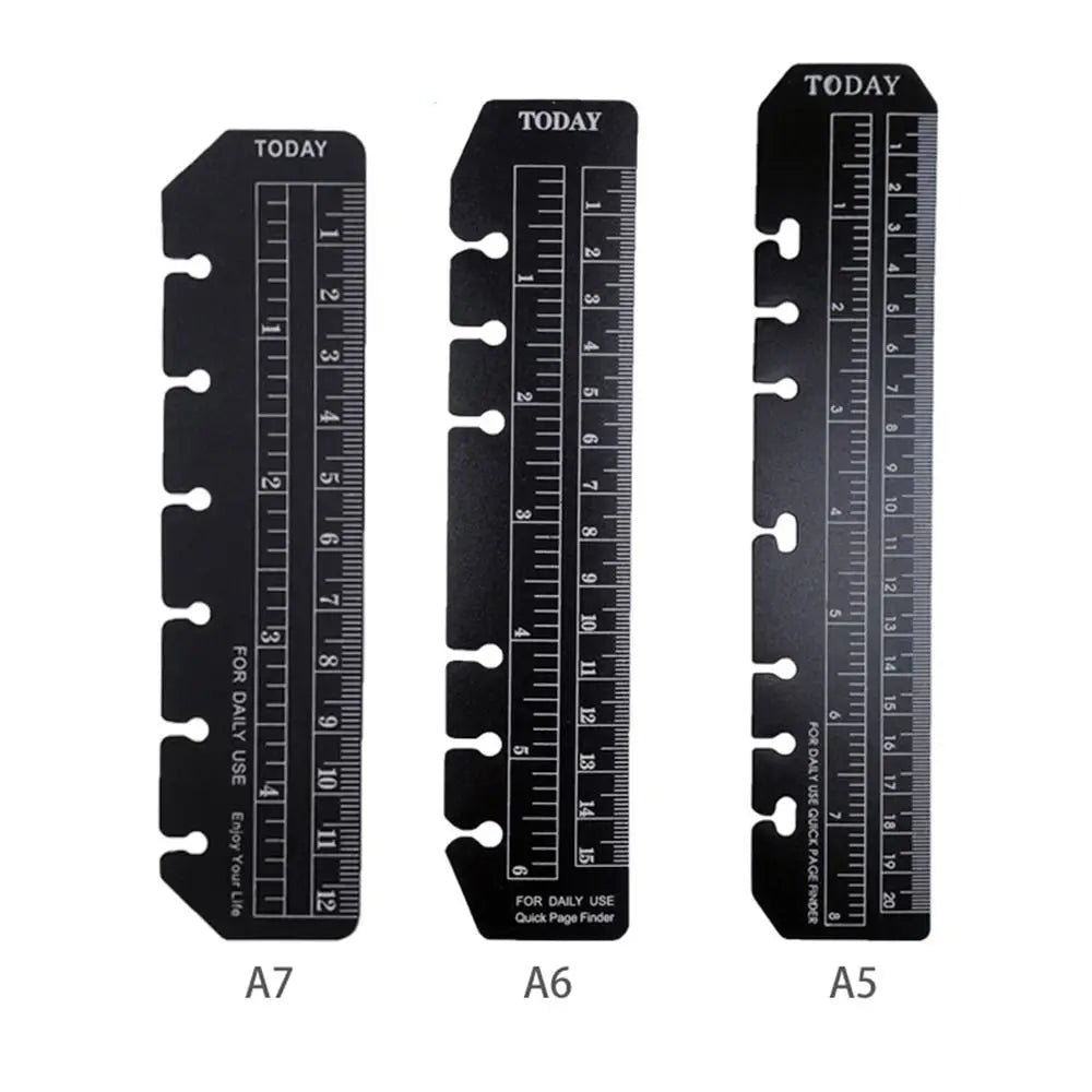A5 A6 A7 Binder Ruler Bookmark, Snap-In Loose Leaf Ruler Divider for 6-Ring Planners and Notebooks