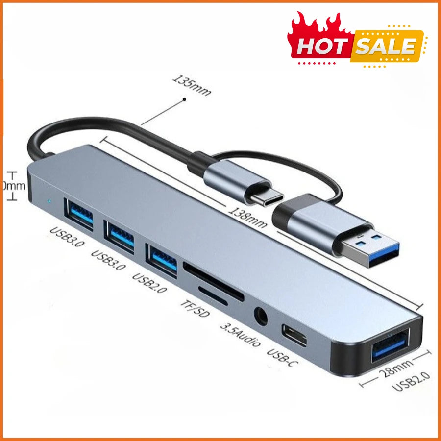 USB Multiport Hub Adapter with SD & MicroSD Card Reader Options