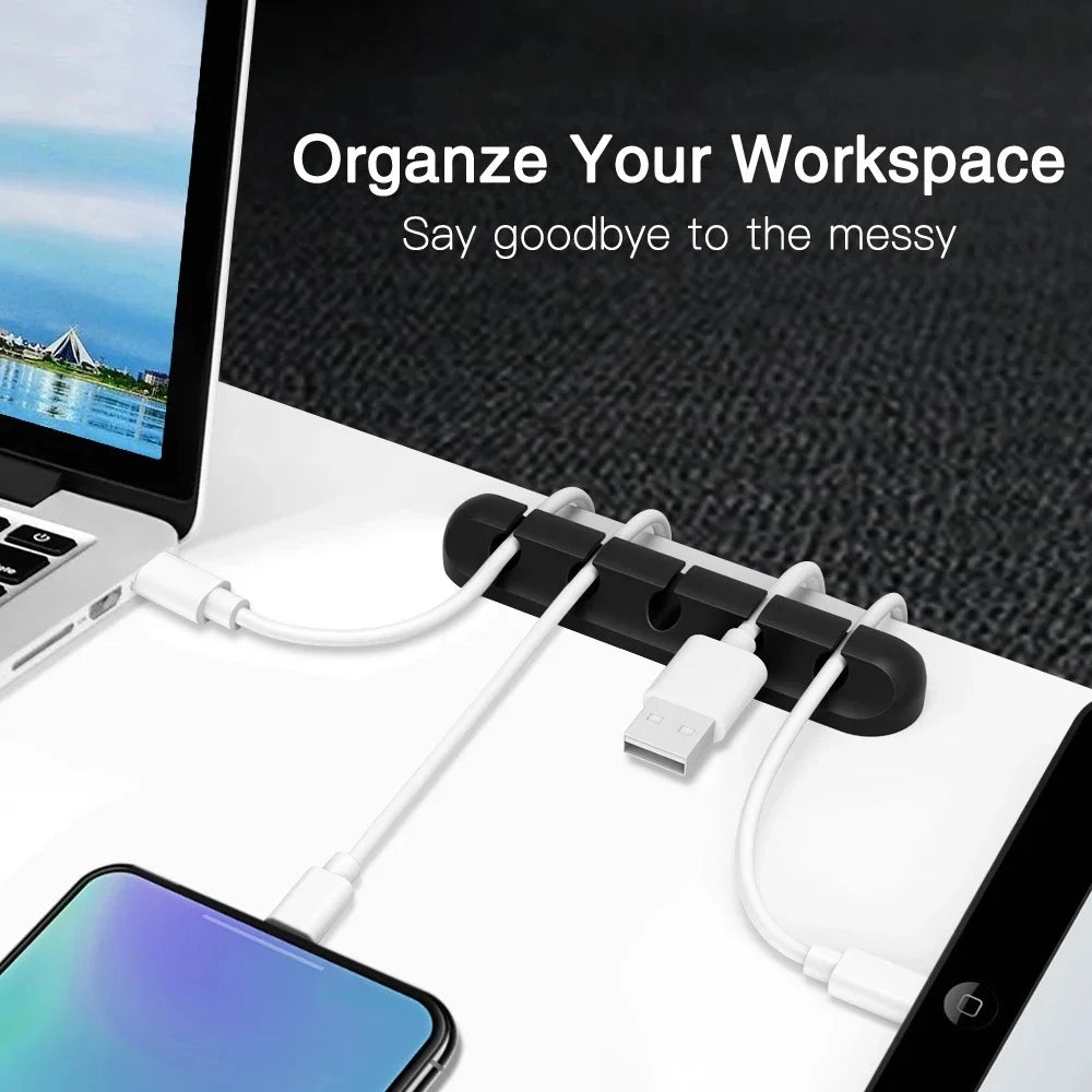 Silicone USB Cable Clip Organizer Self-Adhesive Cord Holder for Desk and Home Office