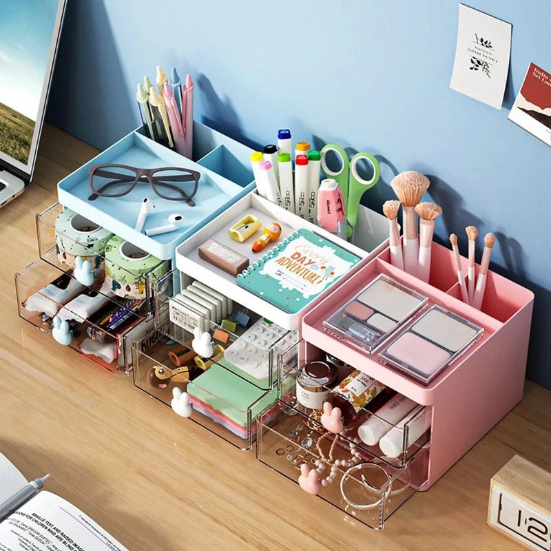 Small Desk Organizer with Drawers for Pens, Pencils, Phone, Business Cards and Stationery