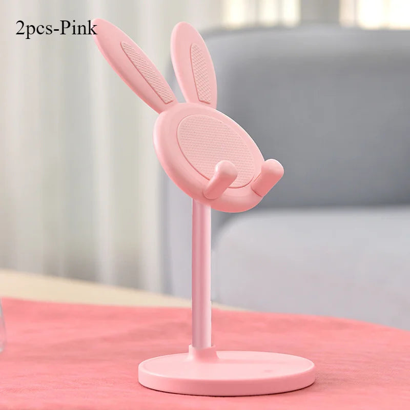 Cute Rabbit Ear Phone Stand for Desk, Adjustable Height Kawaii Cell Phone Holder