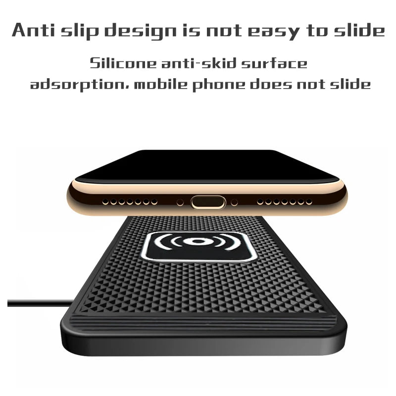 15W Wireless Car Charger Pad — Non-Slip Qi Fast Charging for iPhone & Android