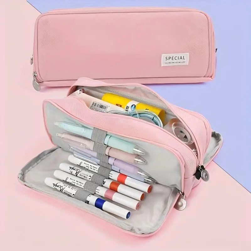 Large Capacity 3-Compartment Pencil Case & Desk Organizer Pouch