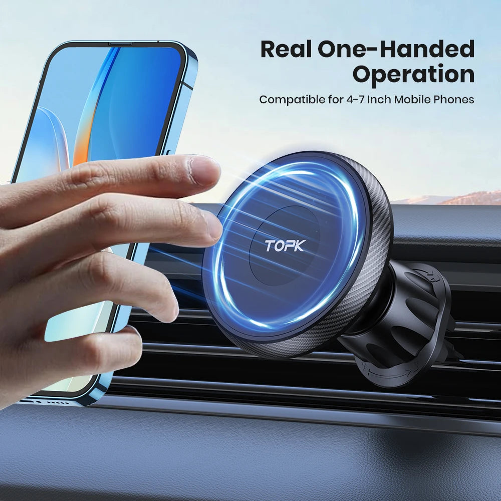 TOPK MagSafe Car Phone Mount — Strong Magnetic Metal Hook, One-Hand Operation