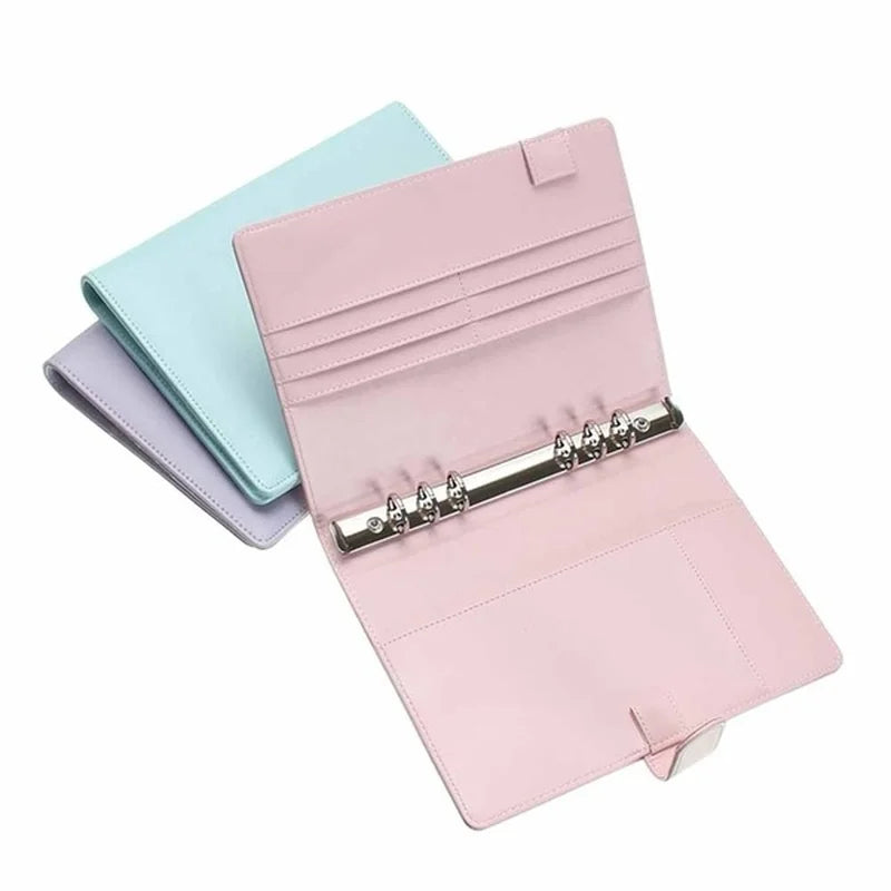 Pastel A5 A6 Refillable Planner Cover, 6-Ring PU Leather Binder Notebook with Pen Loop and Card Pockets