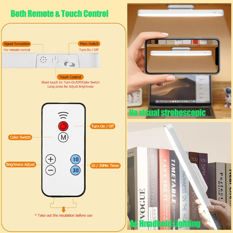 Rechargeable Magnetic LED Light Bar — 3-Color Night Light with Remote, USB