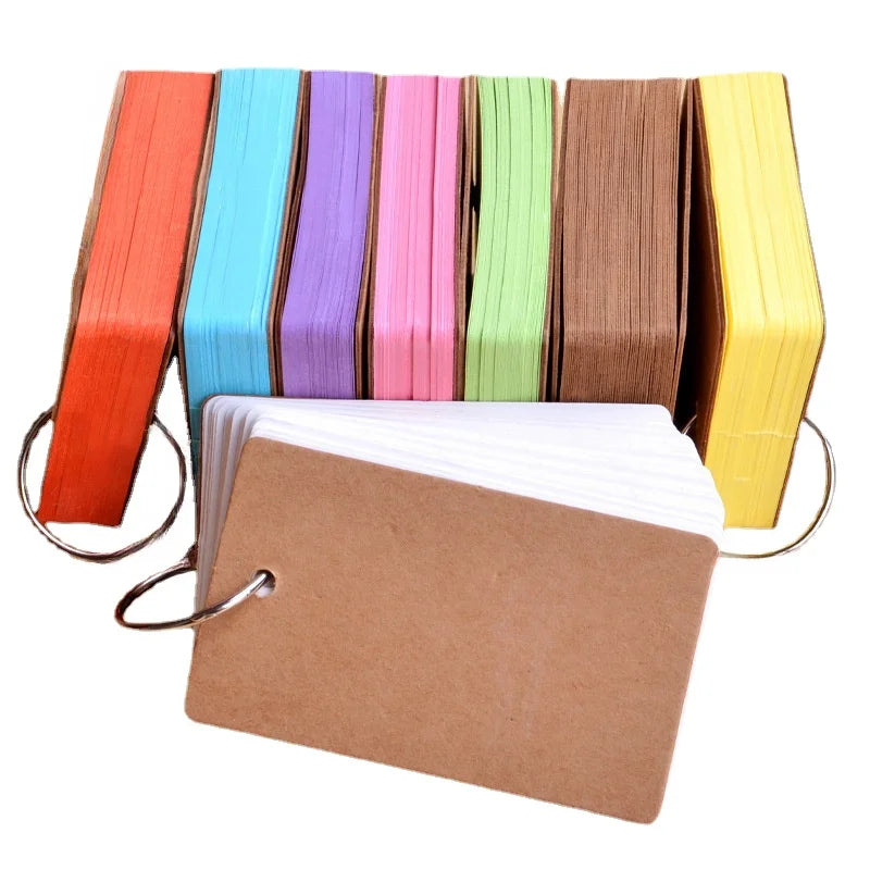 Blank Mini Ring Notepad Flash Cards, 50 Sheets Portable Loose Leaf Memo Pad for Study and Notes