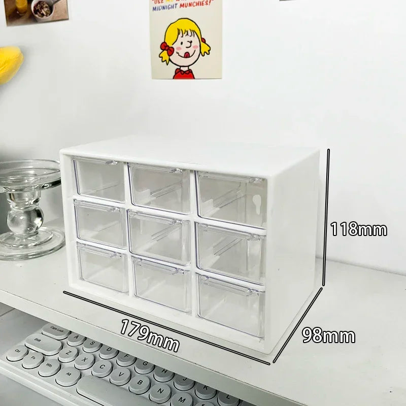 Desktop 9-Grid Clear Mini Drawer Storage Box Organizer for Desk