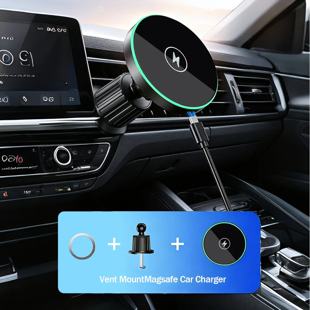 30W Magnetic Wireless Car Charger & Phone Mount — With or Without Charging Cable